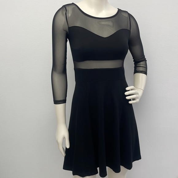 NWOT • H&M DIVIDED • Black Skater Dress with Mesh Sleeves and Waist Detail - Picture 3 of 11